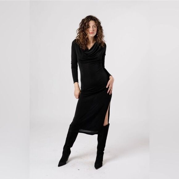 Band Of The Free Annabelle Black Cowl Neck Midi Dress NWT - Picture 1 of 14